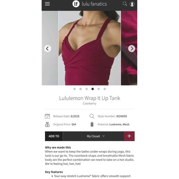 Lululemon Wrap it Up Tank Top Shirt Red V-Neck Wrap Cross Front Cranberry 12 - Picture 2 of 15